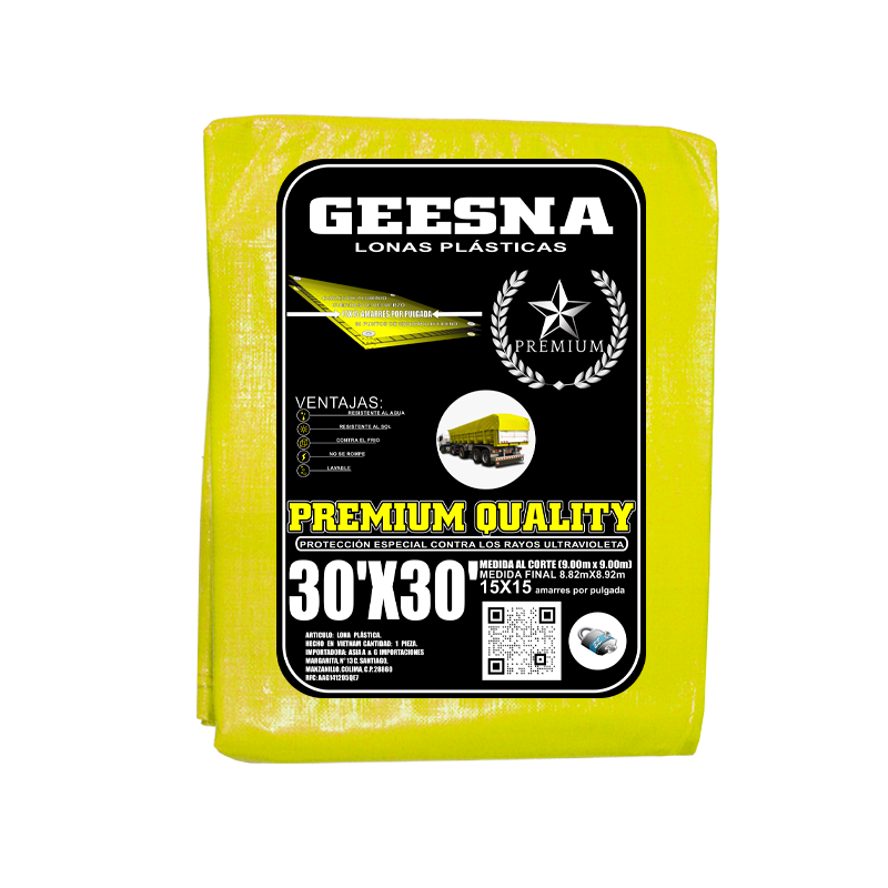 LONA PREMIUM AMARILLA 30X30 FT 220 G 9.00X9.00 MTS GEESNA | 60128